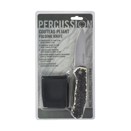 Couteau de chasse pliant manche imitation corne Percussion