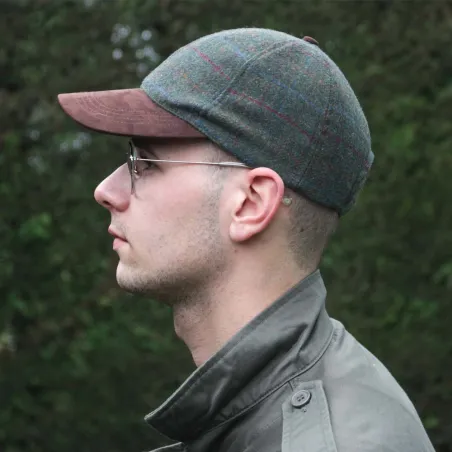 Casquette en laine à carreaux kaki/marron