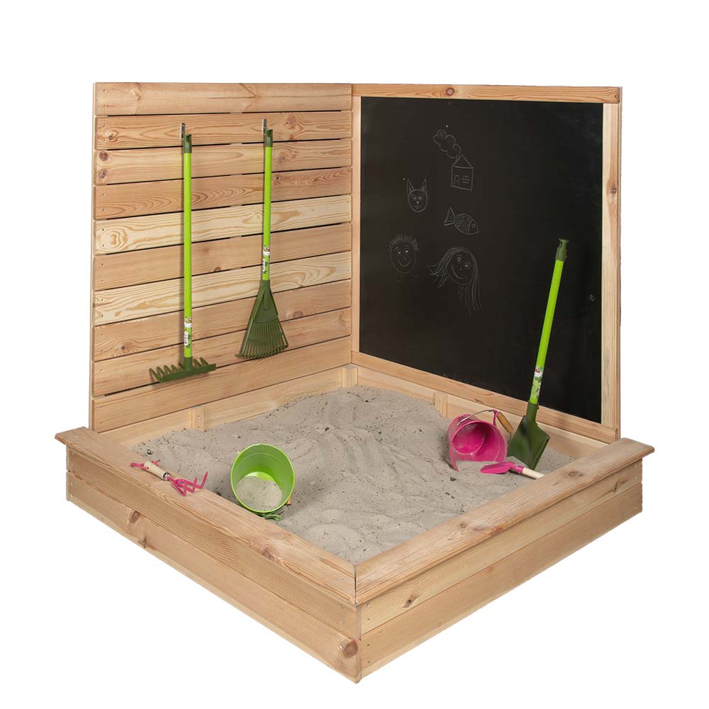 Outsunny Bac à sable carré en bois pour enfants avec bancs toit réglable  tableau et jeux 114 x 113 x 110 cm gris