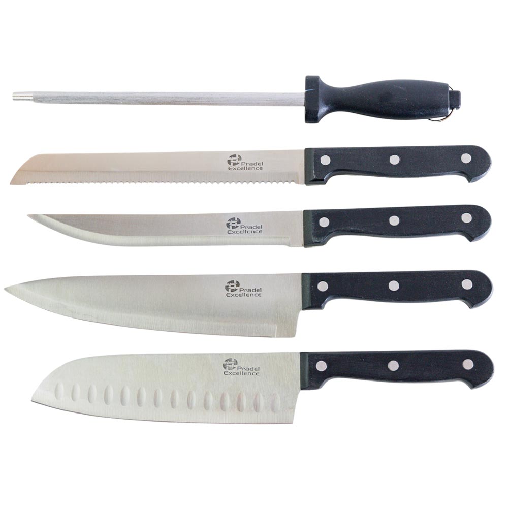 Bloc ustensiles de cuisine Pradel : 5 couteaux, 1 fusil, 1 ciseaux